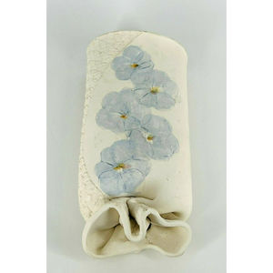Original BURK’ART Collection Signed Pottery Hanging Wall Pocket Blue Pansy's